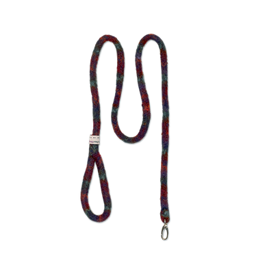 A leash with an orange and blue design