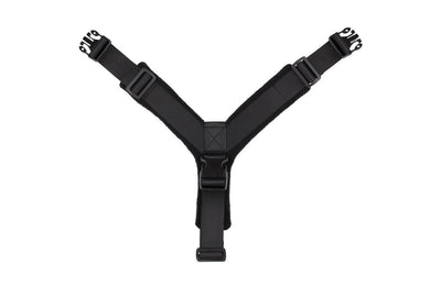 A black strap with two hooks on the back