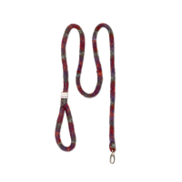 A red and purple necklace with an oval clasp